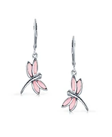 Bling Jewelry Dragonfly Butterfly Garden Pink Mop Lever back Earrings Sterling