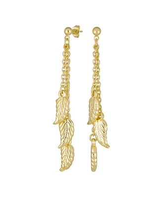 Bling Jewelry Western Jewelry Long Multi Leaf Feather Chain Dangle Earrings Gold - Gold