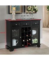 Kings Brand Furniture Buffet Server Sideboard Cabinet with Wine Storage (Black)