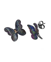 Suzy Levian Black Sterling Silver Multi Color Cubic Zirconia Butterfly Earrings