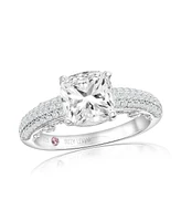 Suzy Levian New York Suzy Levian Sterling Silver Cushion Cut White Cubic Zirconia Pave Center Stone Ring