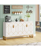 Tribesigns 59" White Gold Buffet Cabinet with Storage Kitchen Sideboard Storage Cabinet