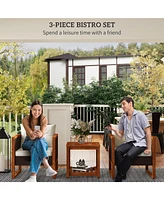 3 Pieces Patio Bistro Set Wooden with Cushions, Pe Wicker Patio Furniture Outdoor for Porch, Backyard, Garden, Brown