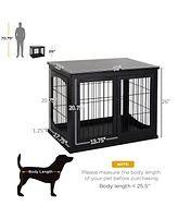 Dog Crate Furniture, Small Dog Cage End Table with Two Opening Sides, Lockable Door, Puppy Kennel Indoor, Cute and Decorative, Black