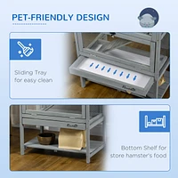 Wooden Hamster Cage with Storage Shelf, Large Hamster Cage Including Seesaw, Small Animal Cage with Sliding Tray, Wide Ramp for Racing, Running Wheel,
