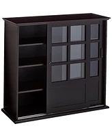 Kings Brand Furniture Holmes Espresso Wood Curio Cabinet with Glass Sliding Doors