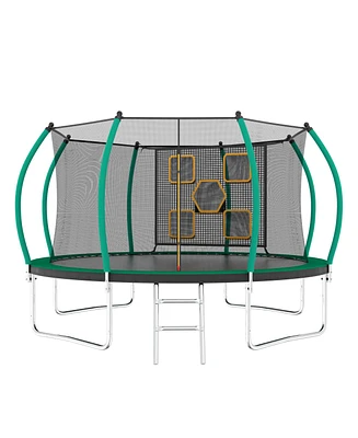 Simplie Fun 12FT Trampoline, Outdoor Trampolines for Kids and Adults, Recreational Trampoline with Enclosure Net & Ladder, Round Trampoline Astm Appro