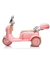 12V Two-seater Kids Ride On Electric Motorcycle, Three Wheels Kids toy with Slow Start, Multi-function player, Usb, Bluetooth, light, Backseat flip ad