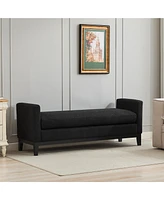 66.34" W Elegant Upholstered Bench, Daybed, Ottoman with Wood Legs & 2 Bolster Pillows for End of Bed, Bedroom, Living Room, Entryway, Black Bouc