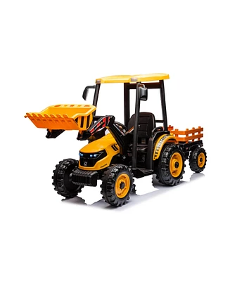 Streamdale Furniture Pedal Tractors with Working Loader and Backhoe Digger, Kids' Ride on Car Toys 24V Battery Powered Electric Vehicles with Trailer,