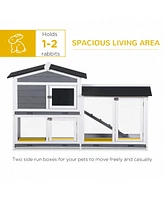 62" Rabbit Hutch, Wooden Bunny Hutch, Guinea Pig Cage, Small Animal Enclosure with Run Area, Removable Tray, Asphalt Roof, Lockable Doors and Ram