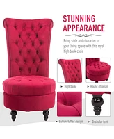 Streamdale Furniture High Back Accent Chair, Upholstered Armless Chair, Retro Button-Tufted Royal Design with Thick Padding and Rubberwood Leg for liv