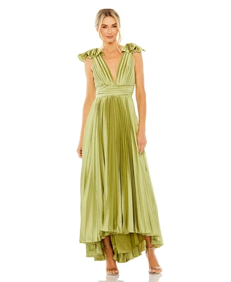 Women's Ruffle Top Sleeveless V Neck Pleated Gown