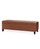 Luxurious Velvet Ottoman with Lift-Top Storage and Waffle Stitching