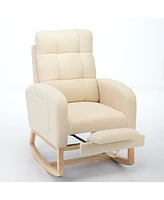 Streamdale Furniture Modern Accent Rocking Chair Rocking Chair with Solid Wood Legs, adjustable Footrest, Comfy Armchair with Side Pocket, Living Room