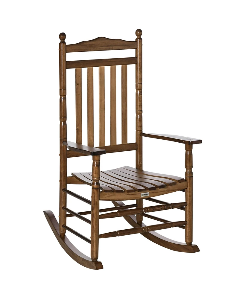 Streamdale Furniture Traditional Wooden High-Back Rocking Chair for Porch, Indoor/Outdoor, Brown