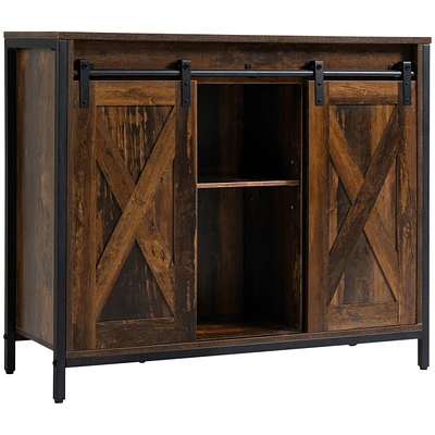 Industrial Sideboard Buffet Cabinet, Coffee Bar Cabinet, Kitchen Cabinet with Sliding Barn Doors, Storage Cabinets and Adjustable Shelves for Living R