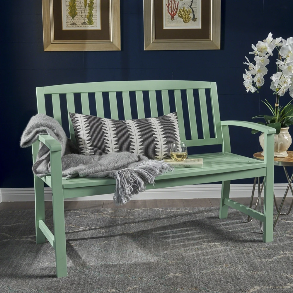 Simplie Fun Farmhouse-Style Acacia Wood Bench In Light Mint