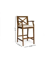 Acacia Wood Outdoor Barstools With Water-Resistant Cushions (Set Of 2)