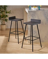 Bidwell Acacia Wood And Iron Bar Stools With Footrests