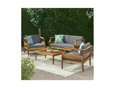 Simplie Fun Aston Outdoor 4 Seater Chat Set With Cushions_Loveseat & Coffee Table &Club Chair