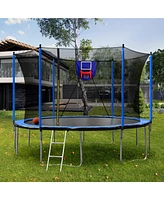 Streamdale Furniture 15FT Trampoline with Basketball Hoop Inflator and Ladder, 6pcs extra safety net pole sleeves- Blue