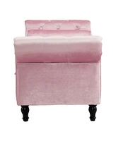 Velvet Multifunctional Storage Rectangular ottoman bench with 1 Pillow, Beige