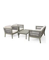 4-Pieces Acacia Wood Patio Furniture Set, Outdoor Furniture with Coffee Table, Patio Conversation Set Deep Seating with Soft Cushion, Porch Chairs for