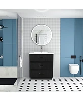 30 Inch Bathroom Vanity with Ceramic Sink Combo Set, Modern Freestanding Bathroom Storage Cabinet with 2 Drawers, Floor Standing Bath Vanity, Black