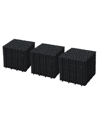 Streamdale Furniture 12 x 12 Inch Black Interlocking Deck Tiles Plastic Waterproof Outdoor All Weather Anti-slip Bathroom Shower Balcony Porch Strong