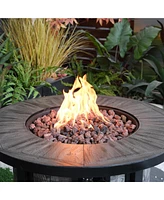 Outdoor Propane Fire Pit, Square Stonecrest Gas Fire Pit for Outside Patio, Concrete Propane Fire Table 50,000 Btu Gas Fire Pit w Lava Rocks, Waterpro