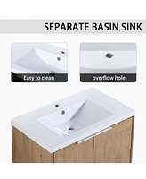 72" Wall-Mounted Bathroom Vanity With Sink and Side Cabinet, Soft Close Doors