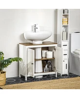 Modern Bathroom Sink Cabinet, Floor Standing Under Sink Cabinet, Freestanding Storage Cupboard with Adjustable Shelf, Double Doors, Antique White