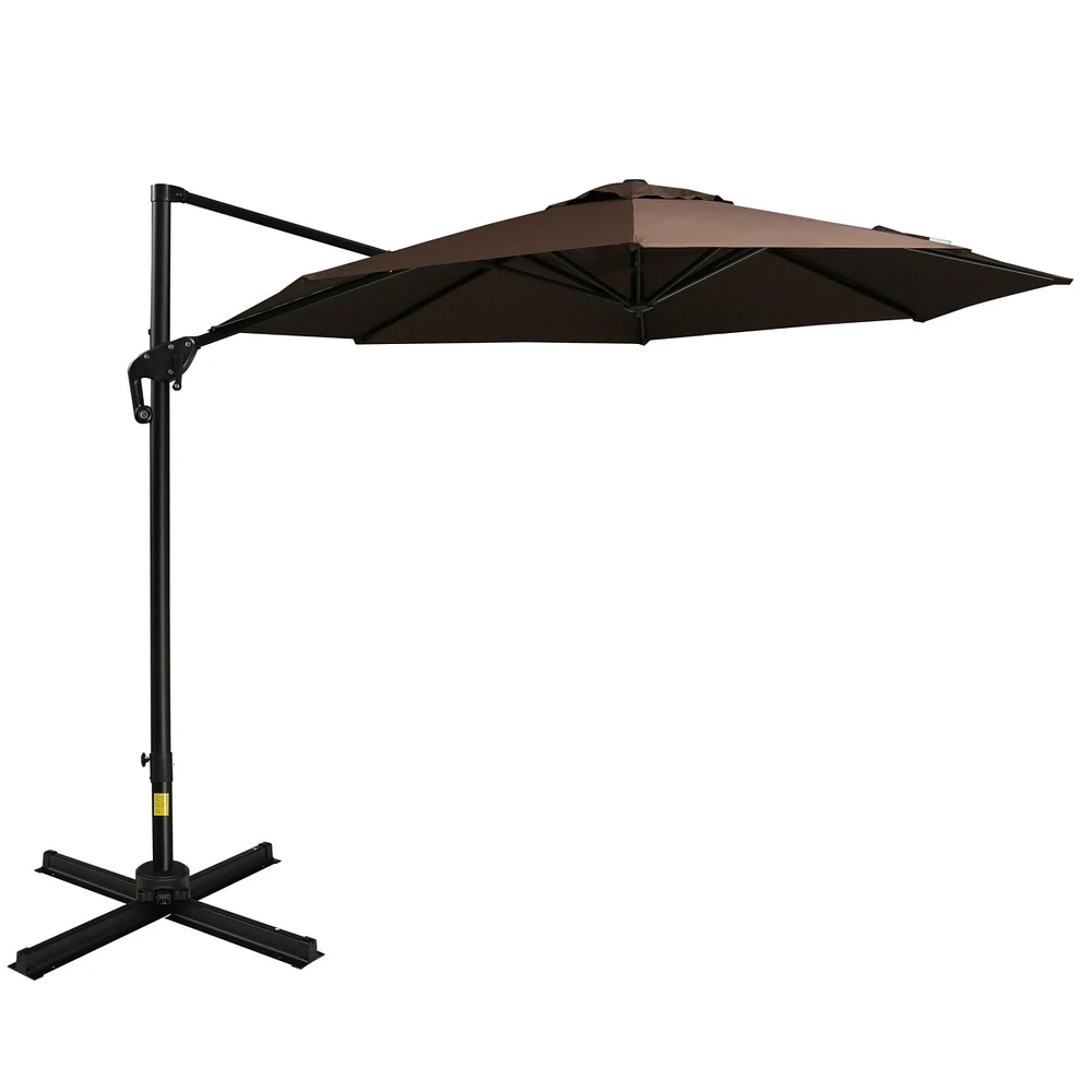 Simplie Fun 10ft Offset Patio Umbrella with Base, Hanging Aluminum and Steel Cantilever Umbrella with 360 Rotation, Easy Tilt, 8 Ribs, Crank