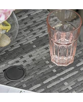 Rattan Wicker Side Table with Umbrella Hole, 2 Tier Storage Shelf for All Weather for Outdoor, Patio, Garden, Backyard, Mixed Grey