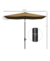 6.5' x 10' Rectangular Market Umbrella, Patio Outdoor Table Umbrella with Crank and Push Button Tilt, Coffee
