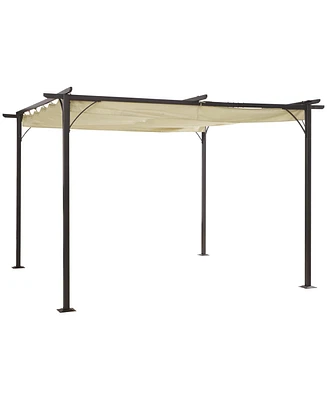 Streamdale Furniture 11.5' x 11.5' Outdoor Retractable Pergola Canopy, Metal Patio Shade Shelter for Backyard, Porch Party, Garden, Grill Gazebo, Beig