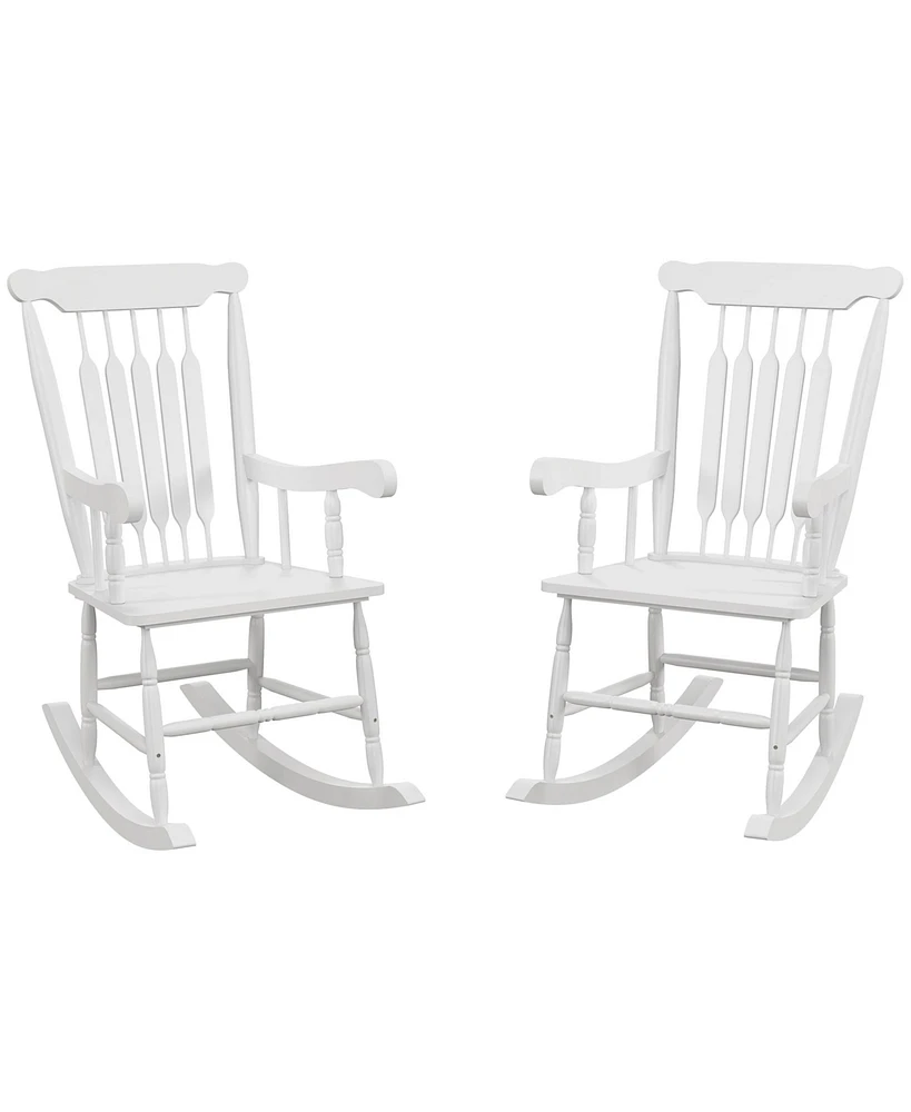 Simplie Fun Outdoor Wood Rocking Chairs Set of 2, 350 lbs. Porch Rockers with High Back for Garden, Patio, Balcony, White