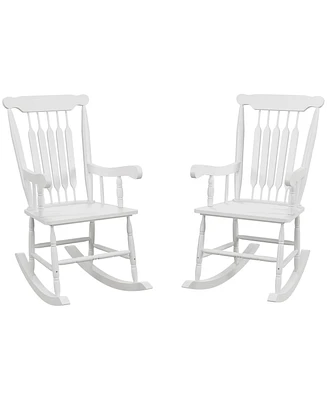 Simplie Fun Outdoor Wood Rocking Chairs Set of 2, 350 lbs. Porch Rockers with High Back for Garden, Patio, Balcony, White