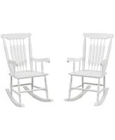 Simplie Fun Outdoor Wood Rocking Chairs Set of 2, 350 lbs. Porch Rockers with High Back for Garden, Patio, Balcony, White