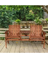 Patio Bench, Garden Bench with Middle Table and Umbrella Hole, Wooden Outdoor Bench for Patio, Porch, Poolside, Balcony, Orange