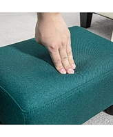 Ottoman Foot Rest, Small Foot Stool with Linen Fabric Upholstery and Plastic Legs, Cube Ottoman for Living Room, Green