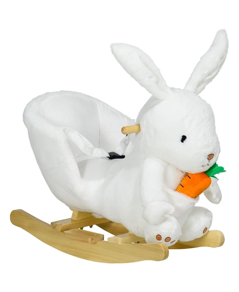 Simplie Fun Baby Rocking Horse, Riding Horse, Bunny Rabbit Themed Rocker with Carrot Toy, Realistic Sound, & Pedals for Boy Girl Aged 18