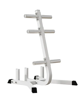 Streamdale Furniture 2-inch Weight Rack for Plates and 3 Bars, Olympic Weight Tree Bumper Plate Storage Holder, 660 lbs. Capacity, White