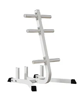 Streamdale Furniture 2-inch Weight Rack for Plates and 3 Bars, Olympic Weight Tree Bumper Plate Storage Holder, 660 lbs. Capacity, White