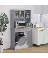 Versatile Kitchen Pantry with Charging Station, Tilt-Out Trash, Microwave Stand, Adjustable Shelves