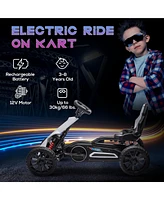 12V Electric Go Kart for Kids, Outdoor Ride-On Toy with Forward Backward Drive & Adjustable Speed, Gift for Child 3-8 Years Old, White
