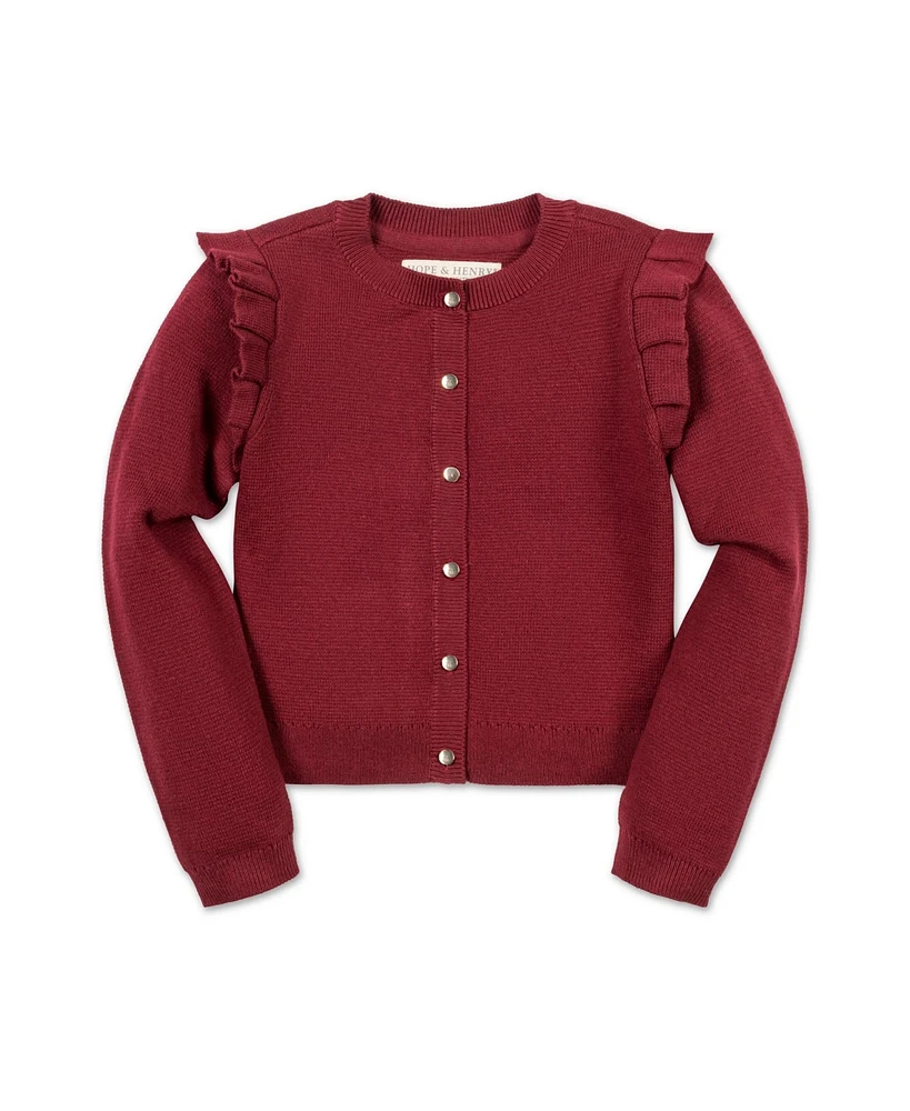 Hope & Henry Girls Organic Milano Ruffle Shoulder Cardigan