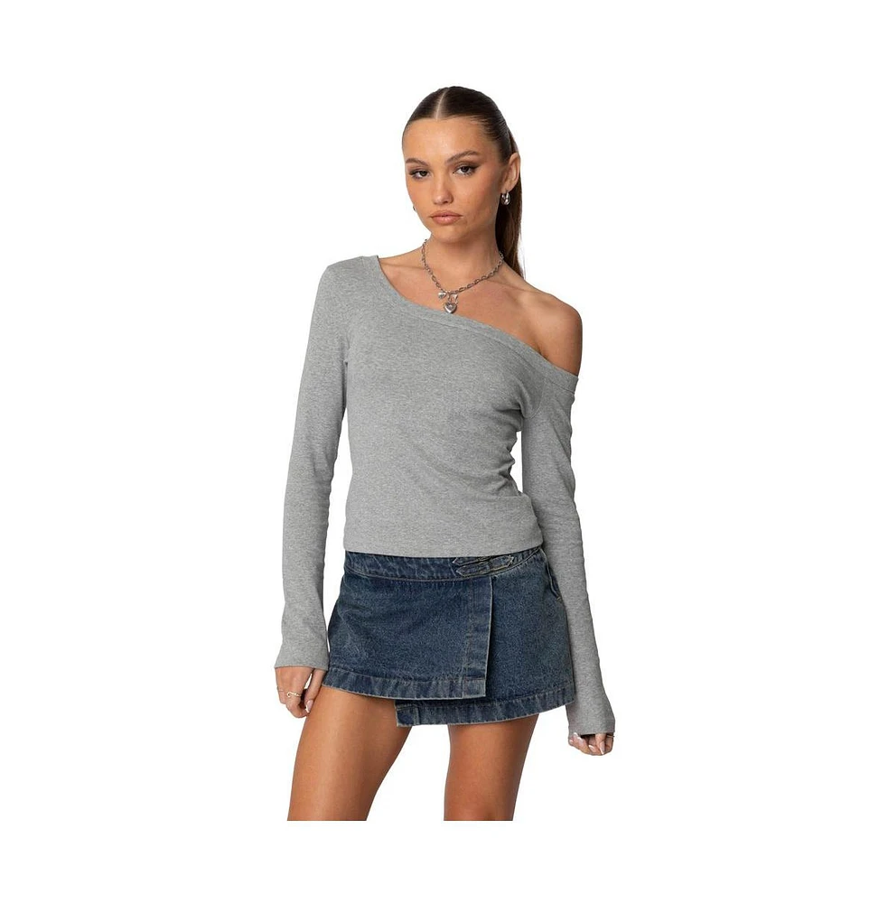 Edikted Women's Adelaine Asymmetric Top - Gray