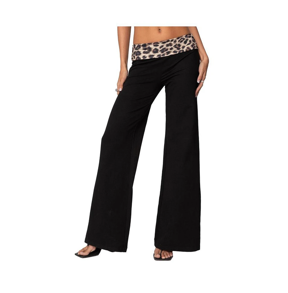 Edikted Women's Leopard Fold Over Pants